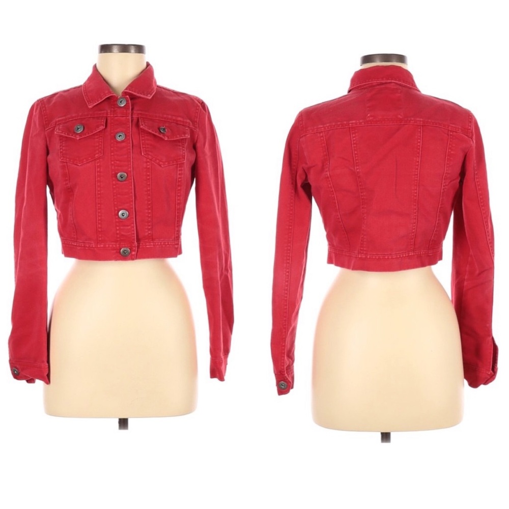 Cropped Red Denim Jacket